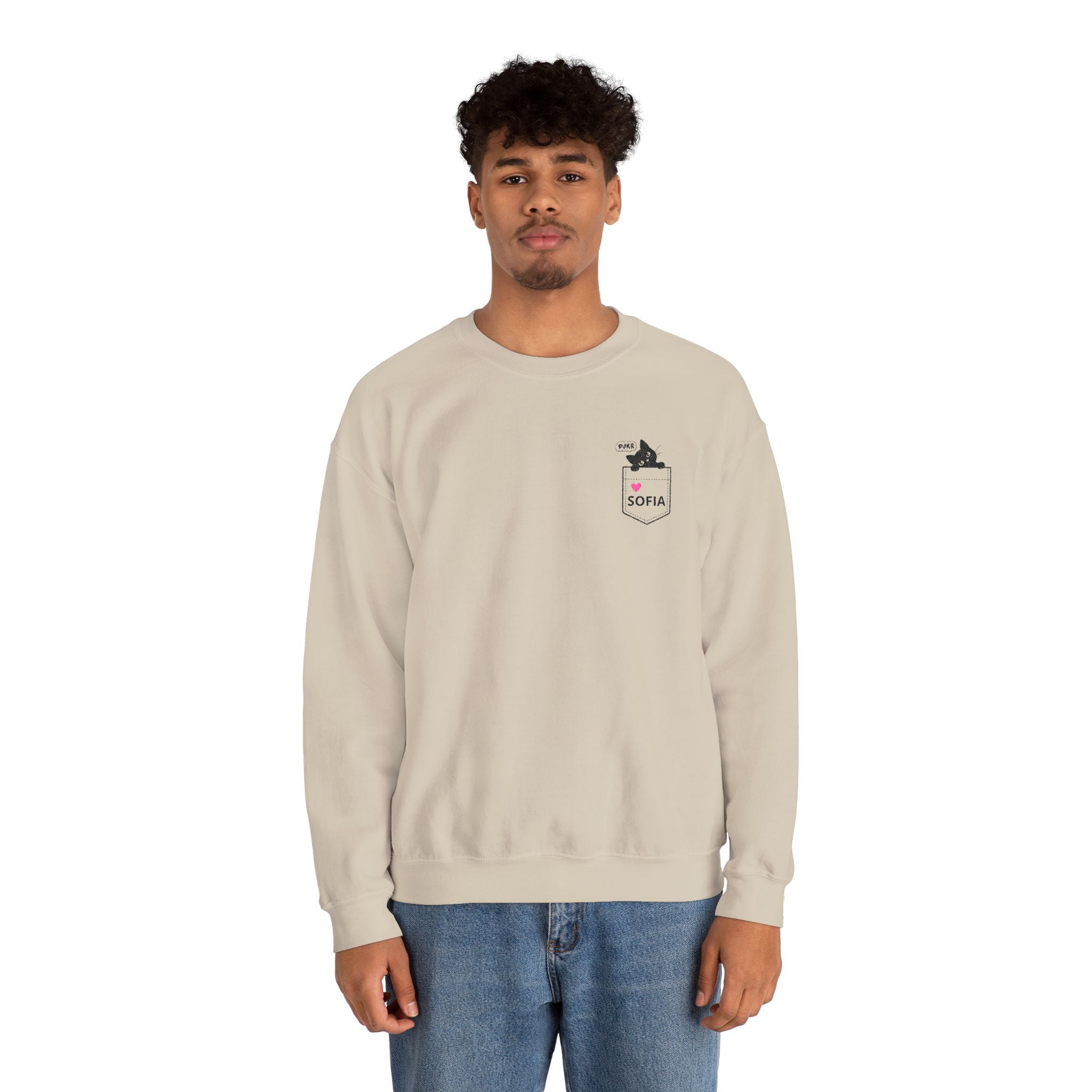 Pocket Cat Crewneck Sweatshirt — Personalized 'Sofia' Pocket Design