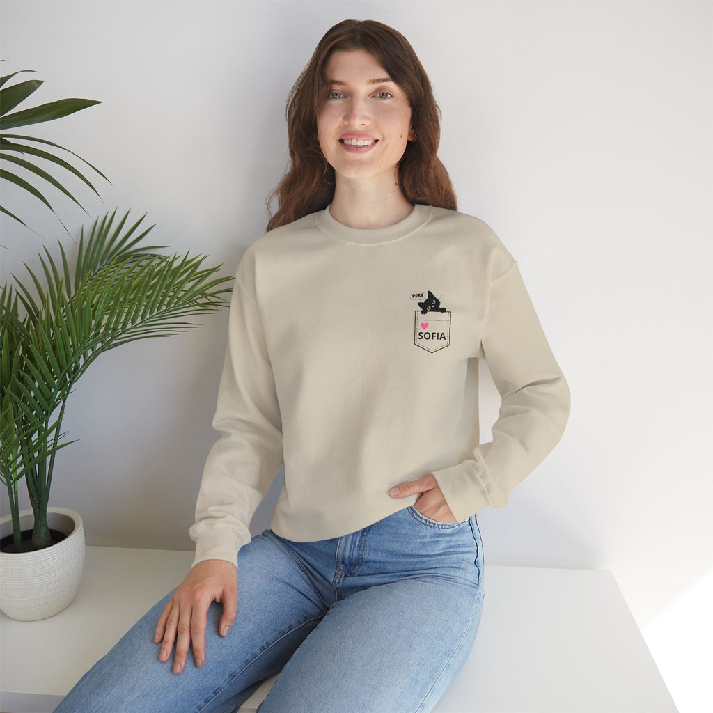 Pocket Cat Crewneck Sweatshirt — Personalized 'Sofia' Pocket Design