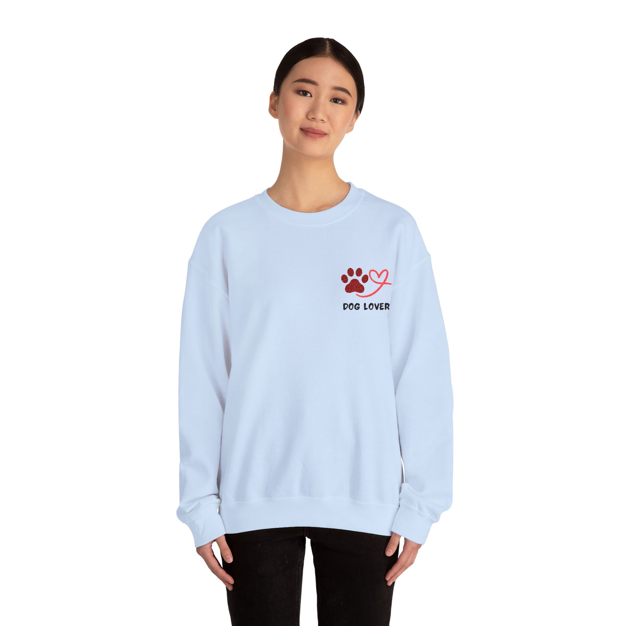 Pet Lover Crewneck Sweatshirt — Red Paw & Heart "Dog Mom" Design