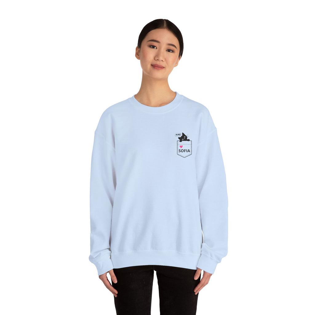 Pocket Cat Crewneck Sweatshirt — Personalized 'Sofia' Pocket Design