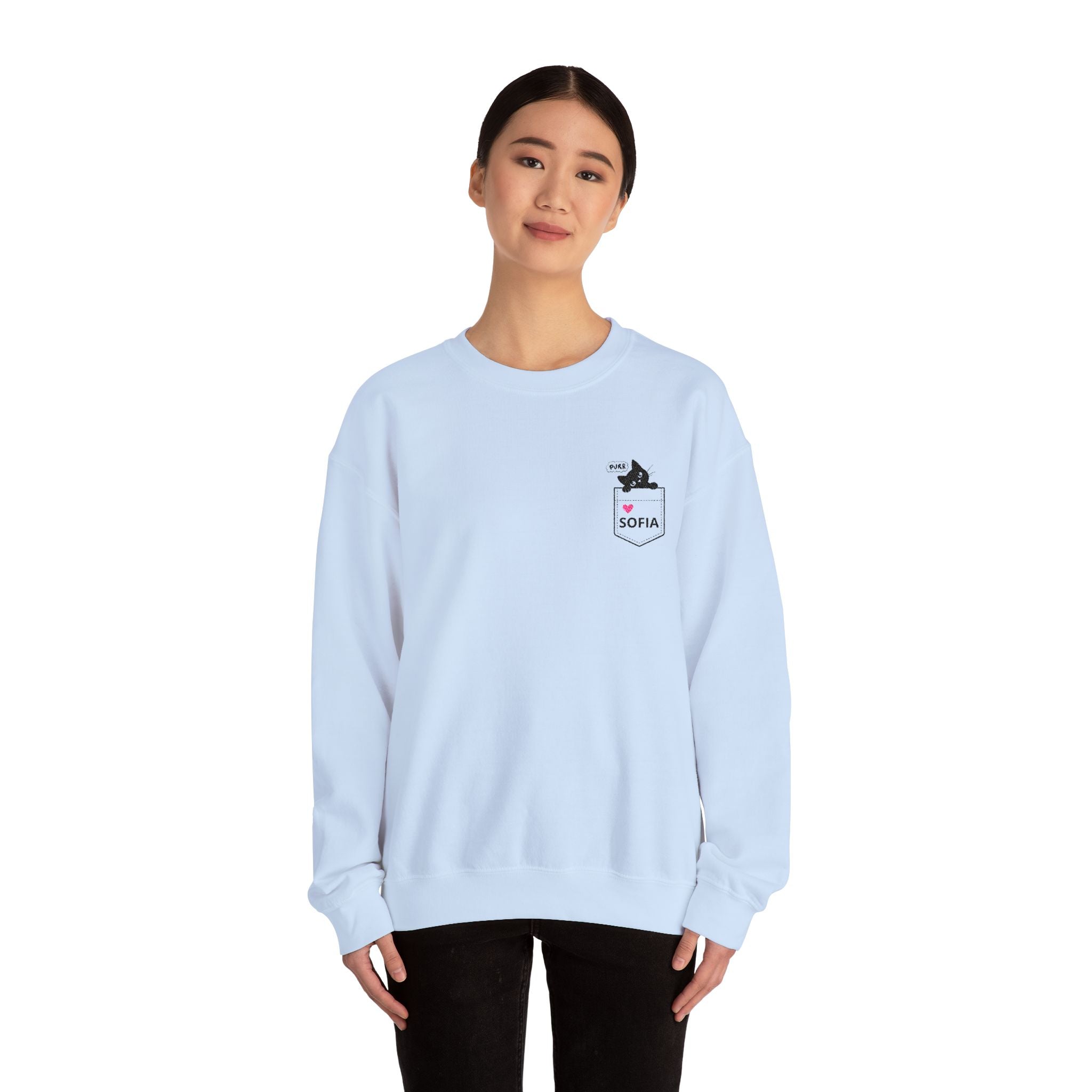 Pocket Cat Crewneck Sweatshirt — Personalized 'Sofia' Pocket Design