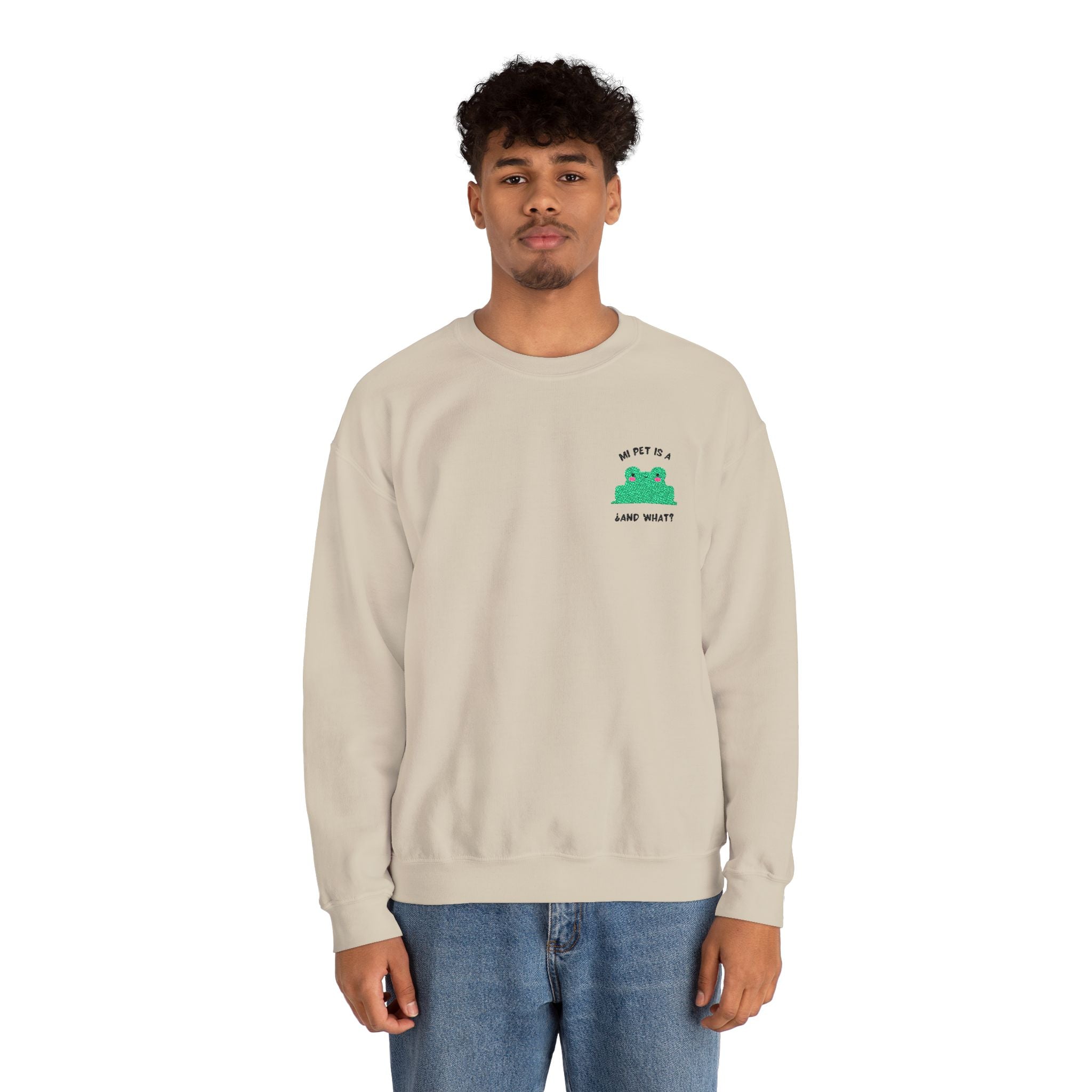 Crewneck Sweatshirt — Cute Green Frog “Ribbit” Pocket Graphic