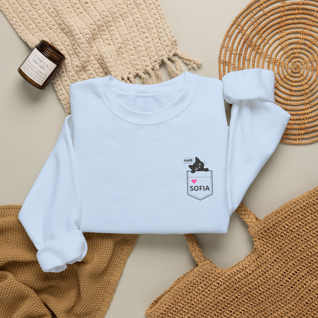 Pocket Cat Crewneck Sweatshirt — Personalized 'Sofia' Pocket Design