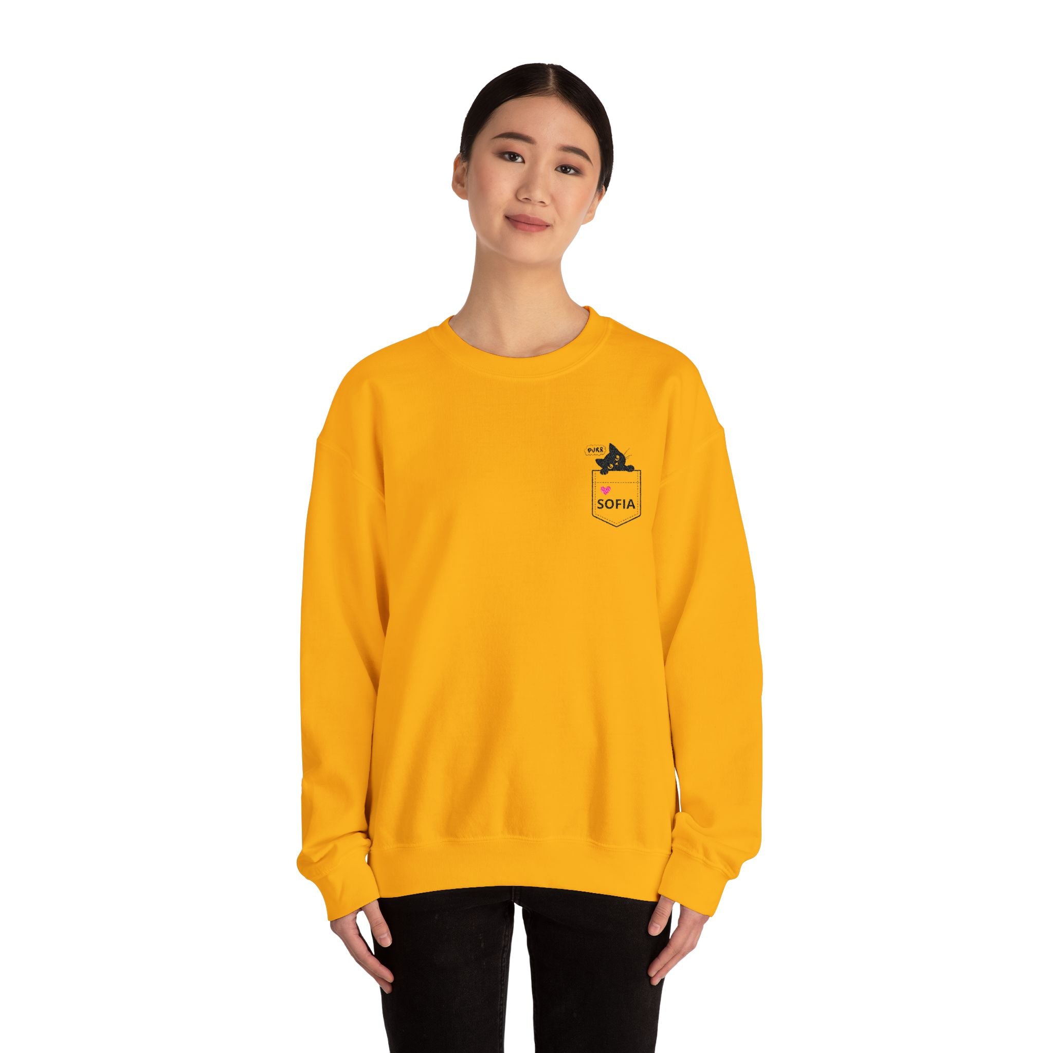 Pocket Cat Crewneck Sweatshirt — Personalized 'Sofia' Pocket Design