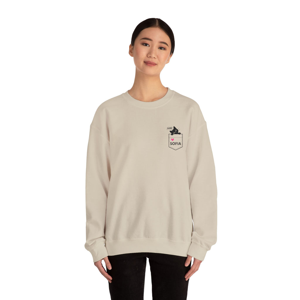 Pocket Cat Crewneck Sweatshirt — Personalized 'Sofia' Pocket Design