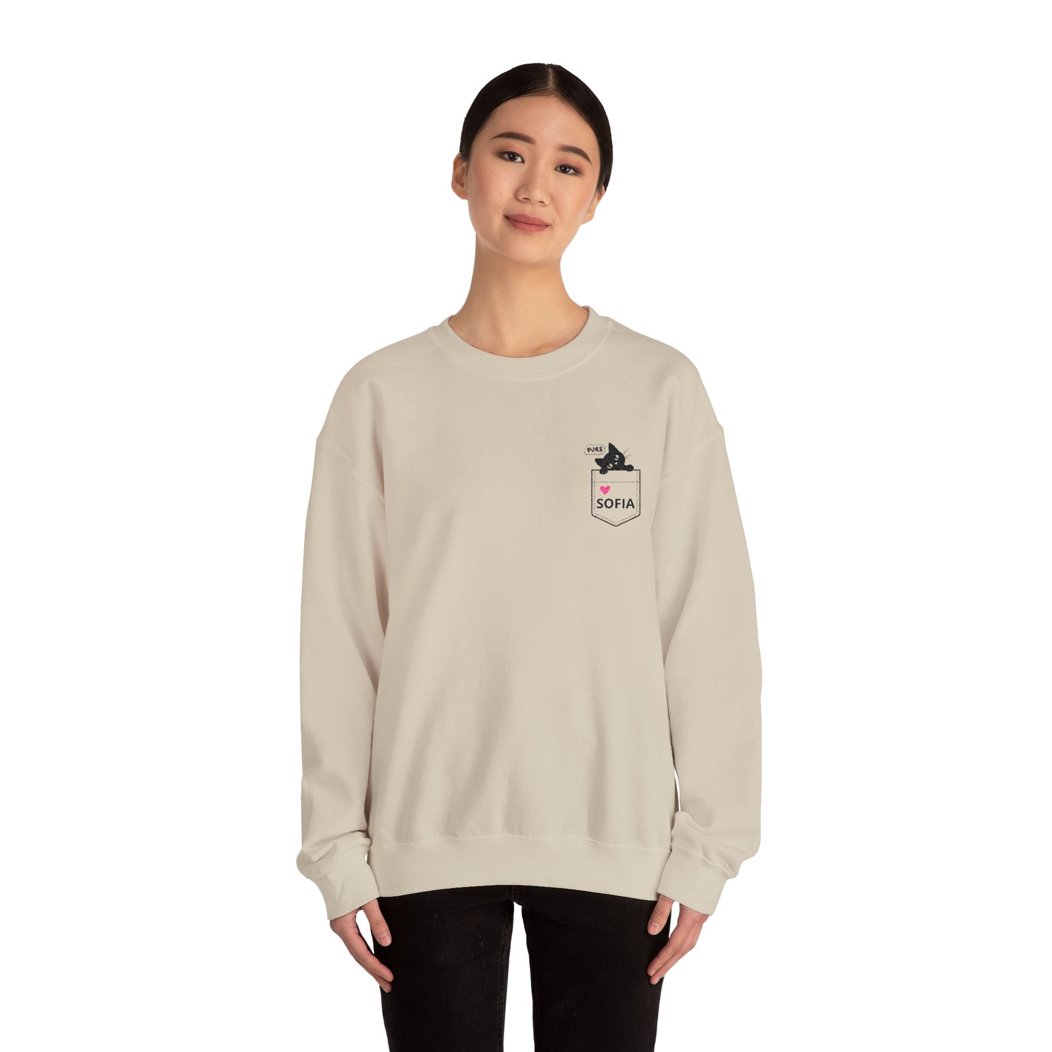 Pocket Cat Crewneck Sweatshirt — Personalized 'Sofia' Pocket Design