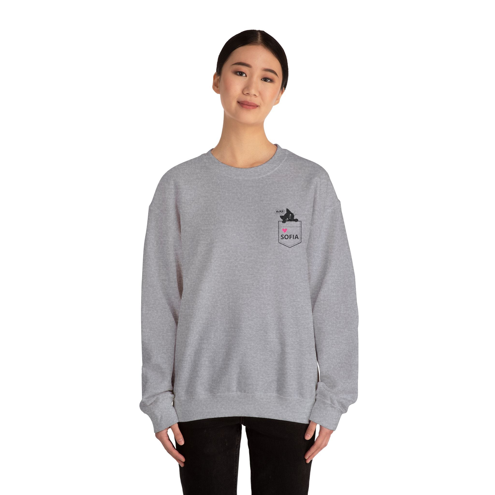 Pocket Cat Crewneck Sweatshirt — Personalized 'Sofia' Pocket Design