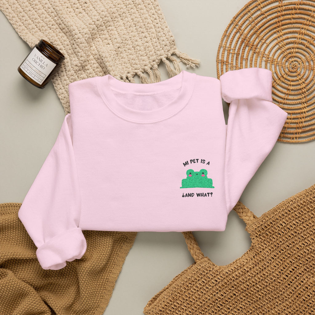 Crewneck Sweatshirt — Cute Green Frog “Ribbit” Pocket Graphic