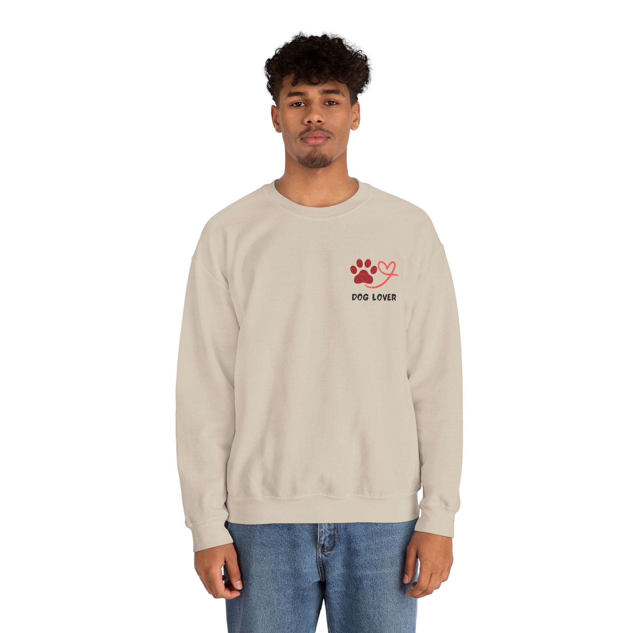 Pet Lover Crewneck Sweatshirt — Red Paw & Heart "Dog Mom" Design