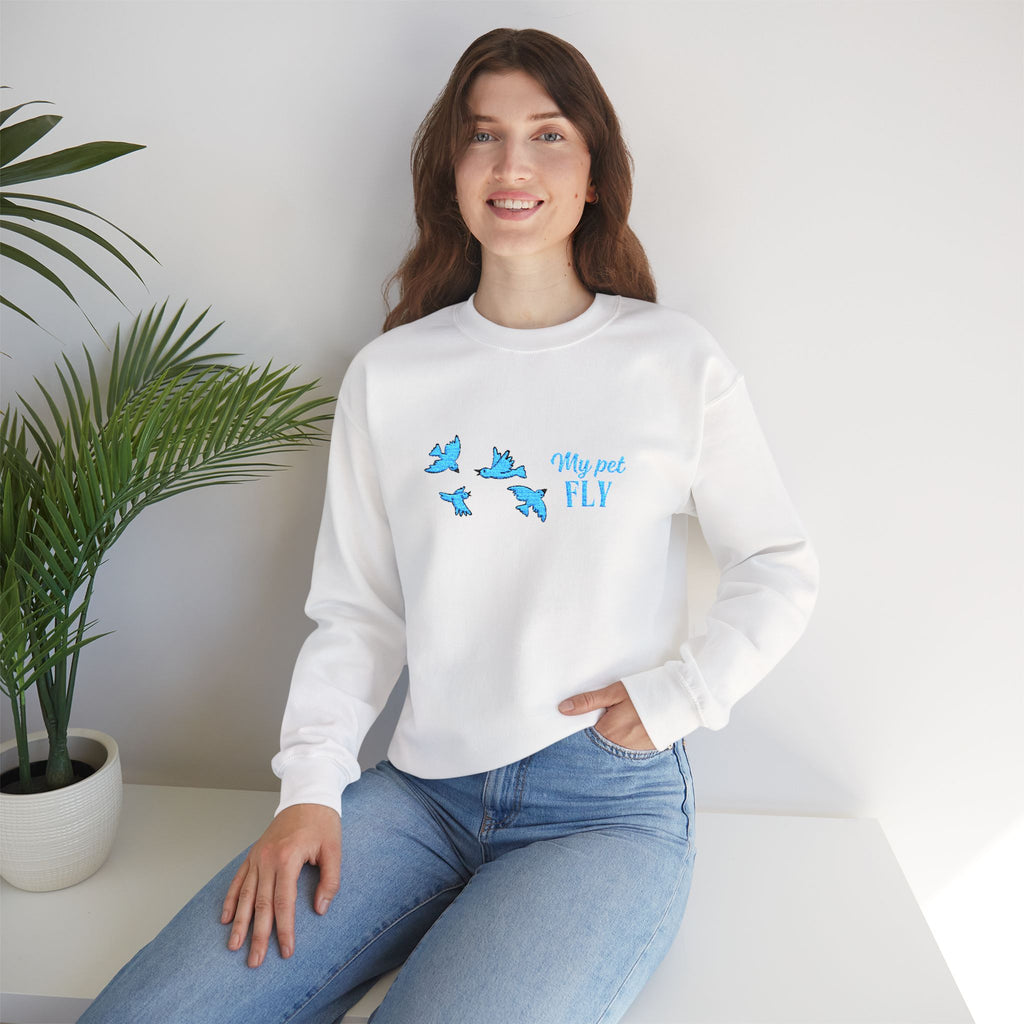 Crewneck Sweatshirt — Blue Butterflies "May We All Fly" Graphic