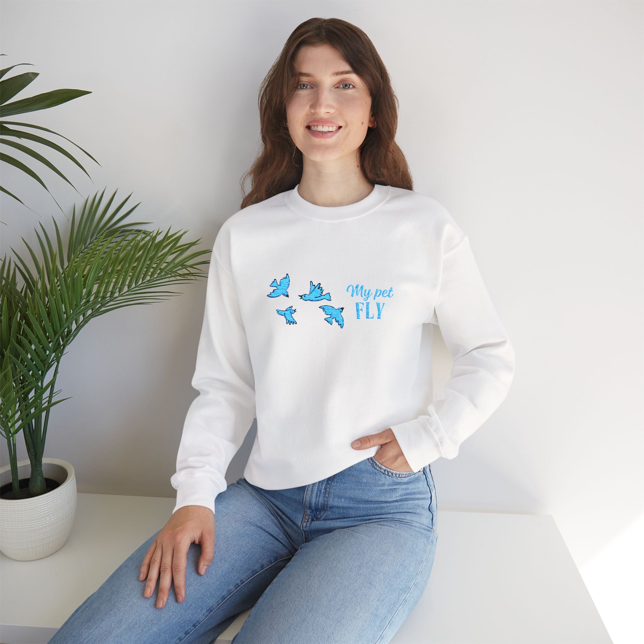 Crewneck Sweatshirt — Blue Butterflies "May We All Fly" Graphic
