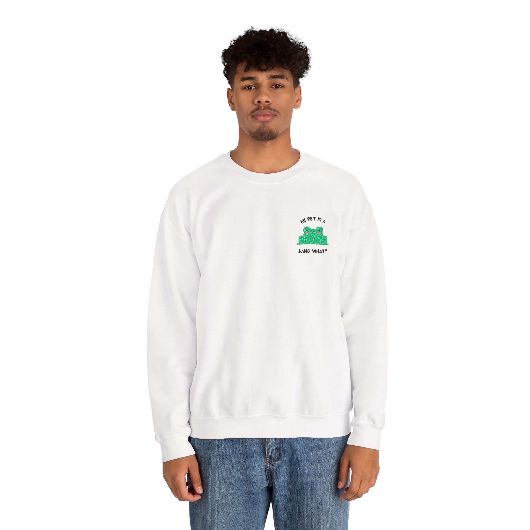 Crewneck Sweatshirt — Cute Green Frog “Ribbit” Pocket Graphic