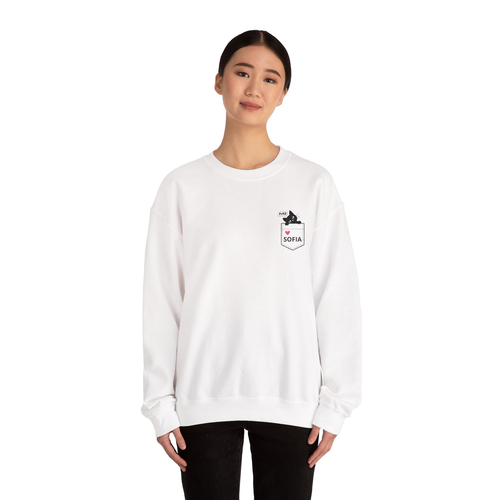 Pocket Cat Crewneck Sweatshirt — Personalized 'Sofia' Pocket Design