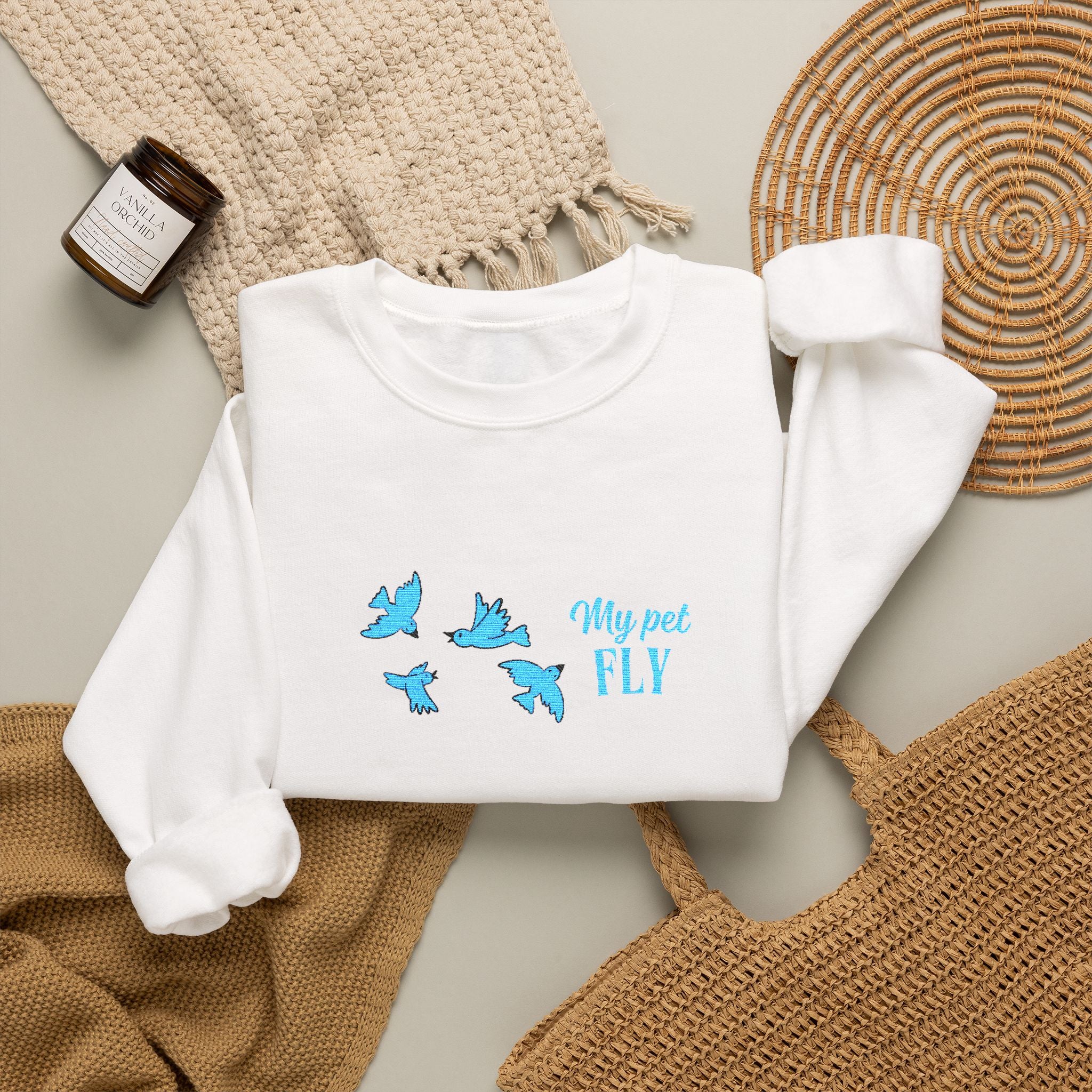 Crewneck Sweatshirt — Blue Butterflies "May We All Fly" Graphic