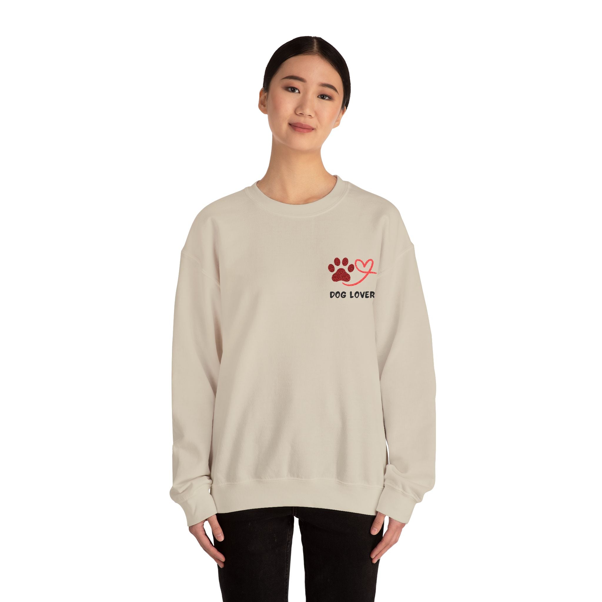 Pet Lover Crewneck Sweatshirt — Red Paw & Heart "Dog Mom" Design