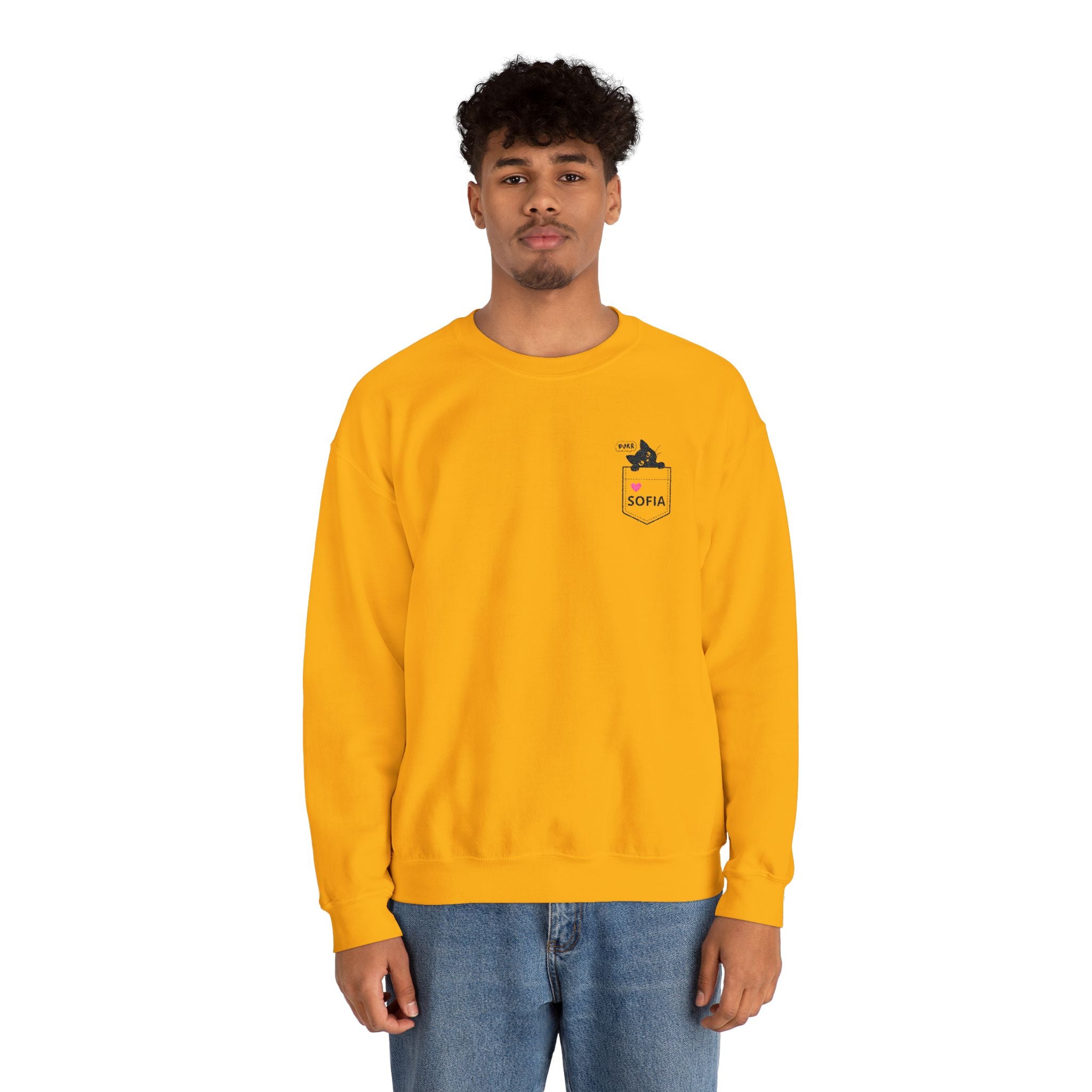 Pocket Cat Crewneck Sweatshirt — Personalized 'Sofia' Pocket Design