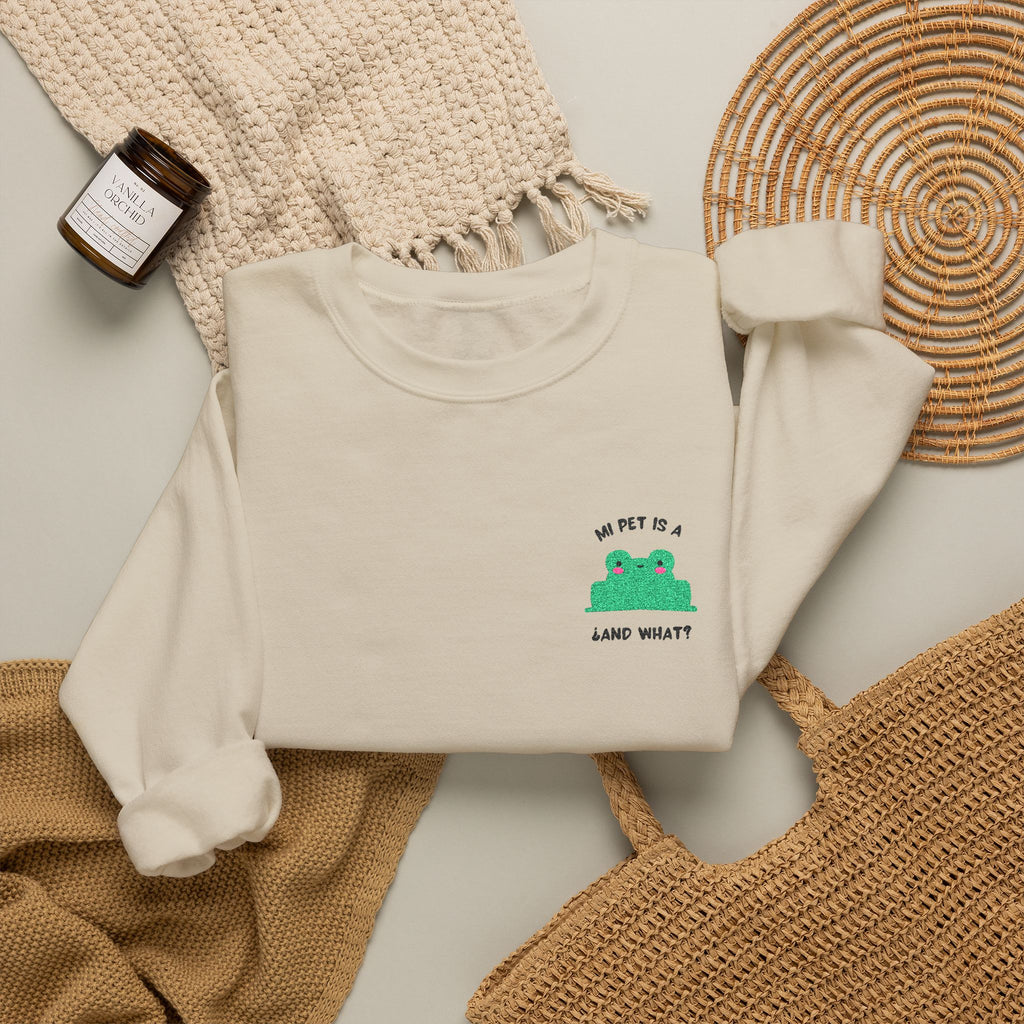 Crewneck Sweatshirt — Cute Green Frog “Ribbit” Pocket Graphic