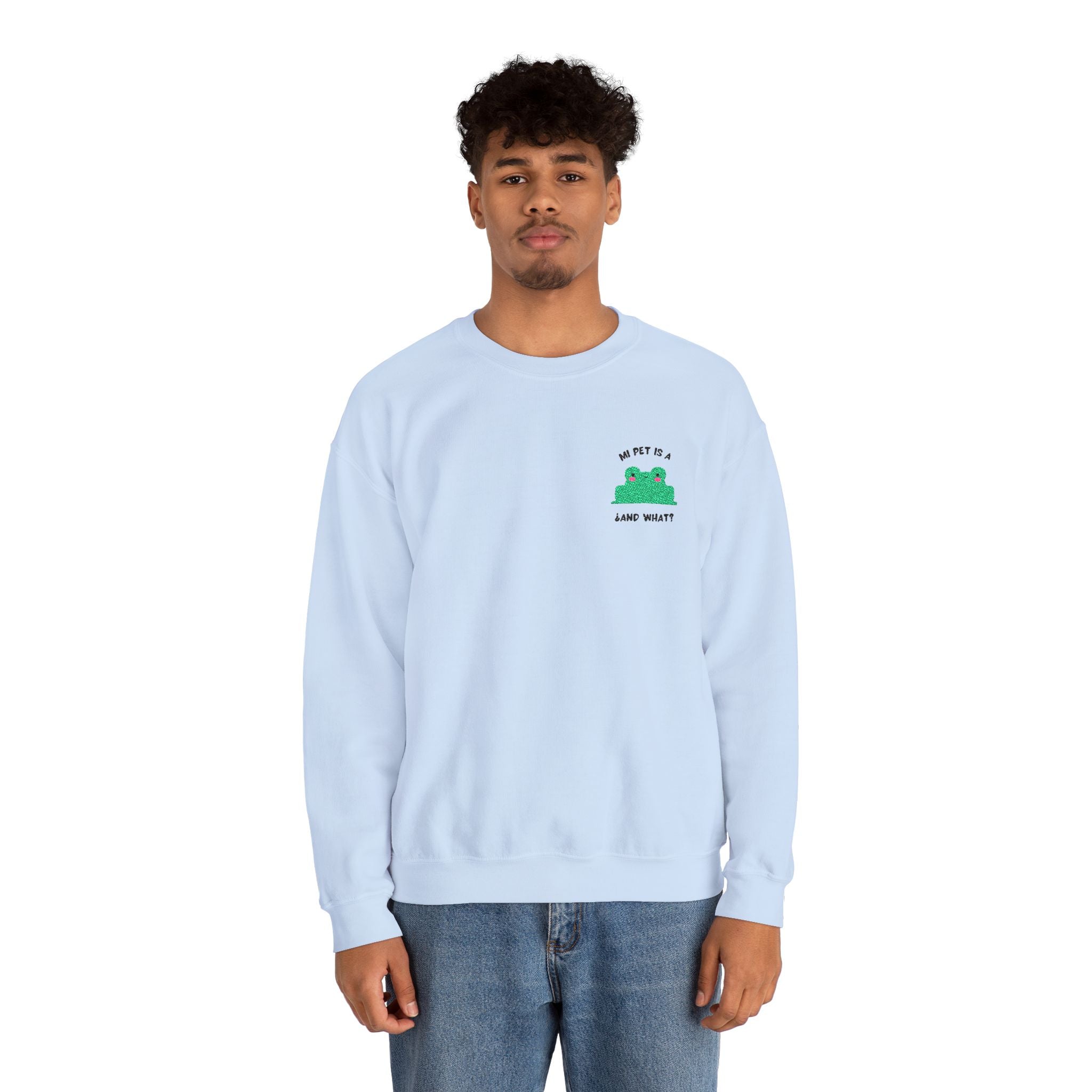 Crewneck Sweatshirt — Cute Green Frog “Ribbit” Pocket Graphic