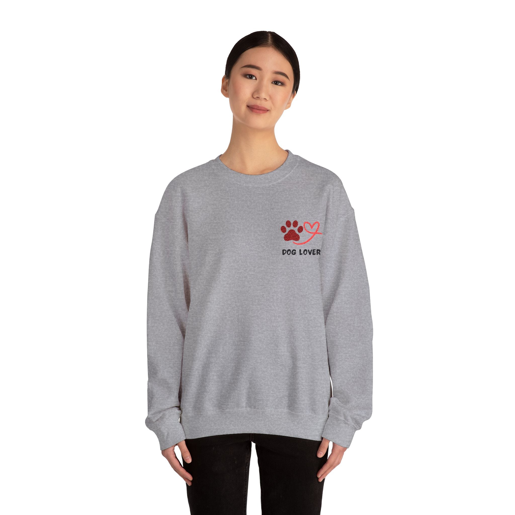 Pet Lover Crewneck Sweatshirt — Red Paw & Heart "Dog Mom" Design