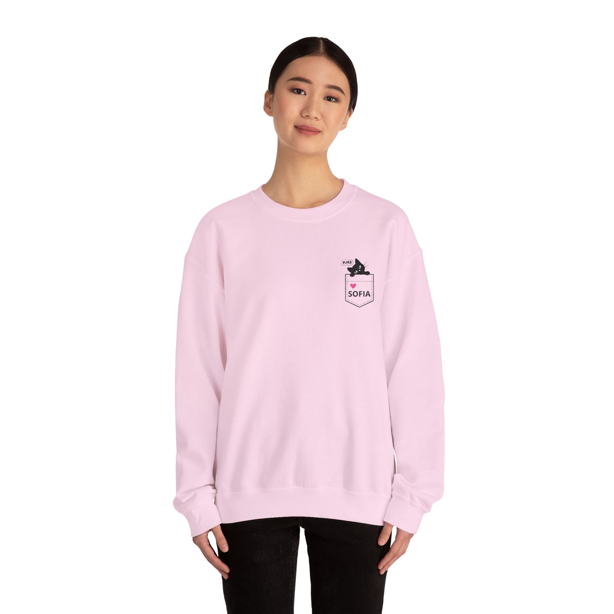 Pocket Cat Crewneck Sweatshirt — Personalized 'Sofia' Pocket Design
