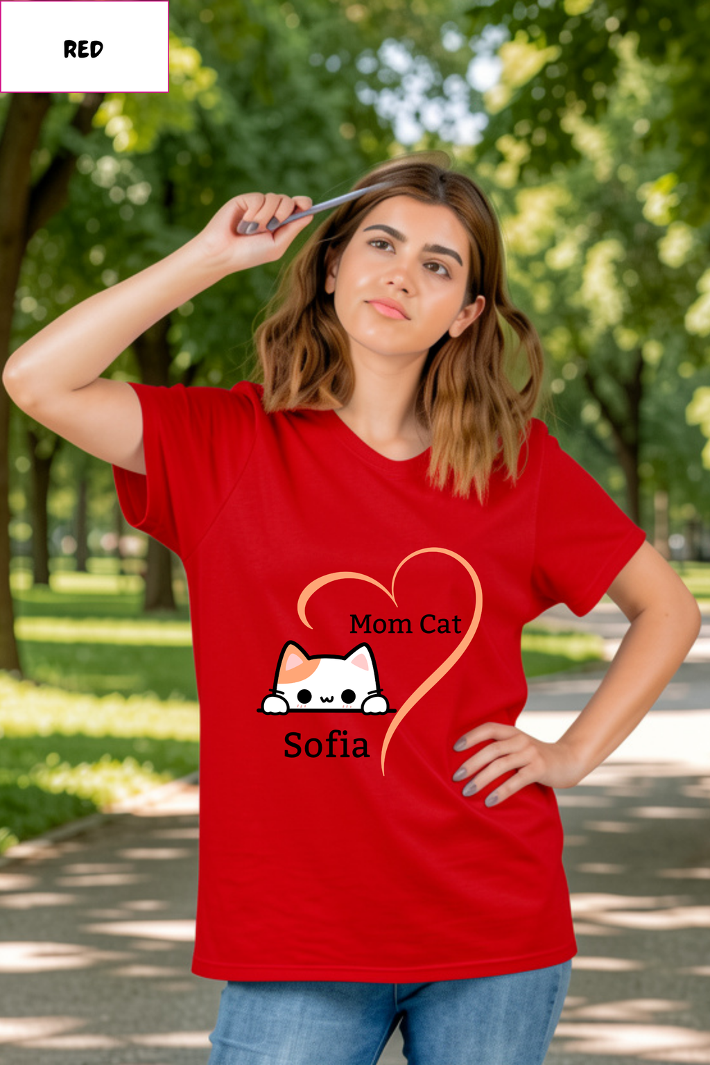 Mom Cat Personalized T-Shirt – Cute Cat Heart Tee with Name  customizable
