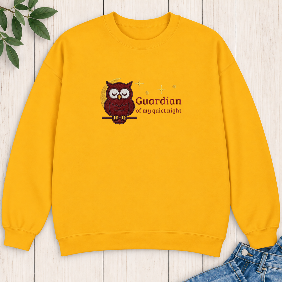 Guardian of My Quiet Night Owl Embroidered Sweatshirt