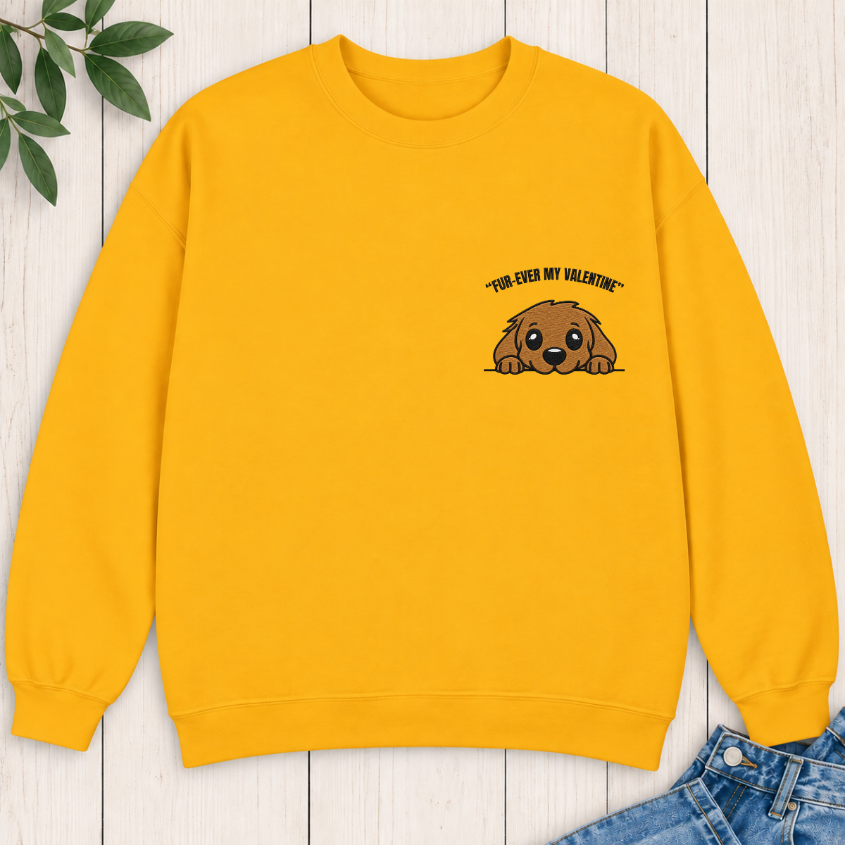 Peeking Dog Embroidered Sweatshirt