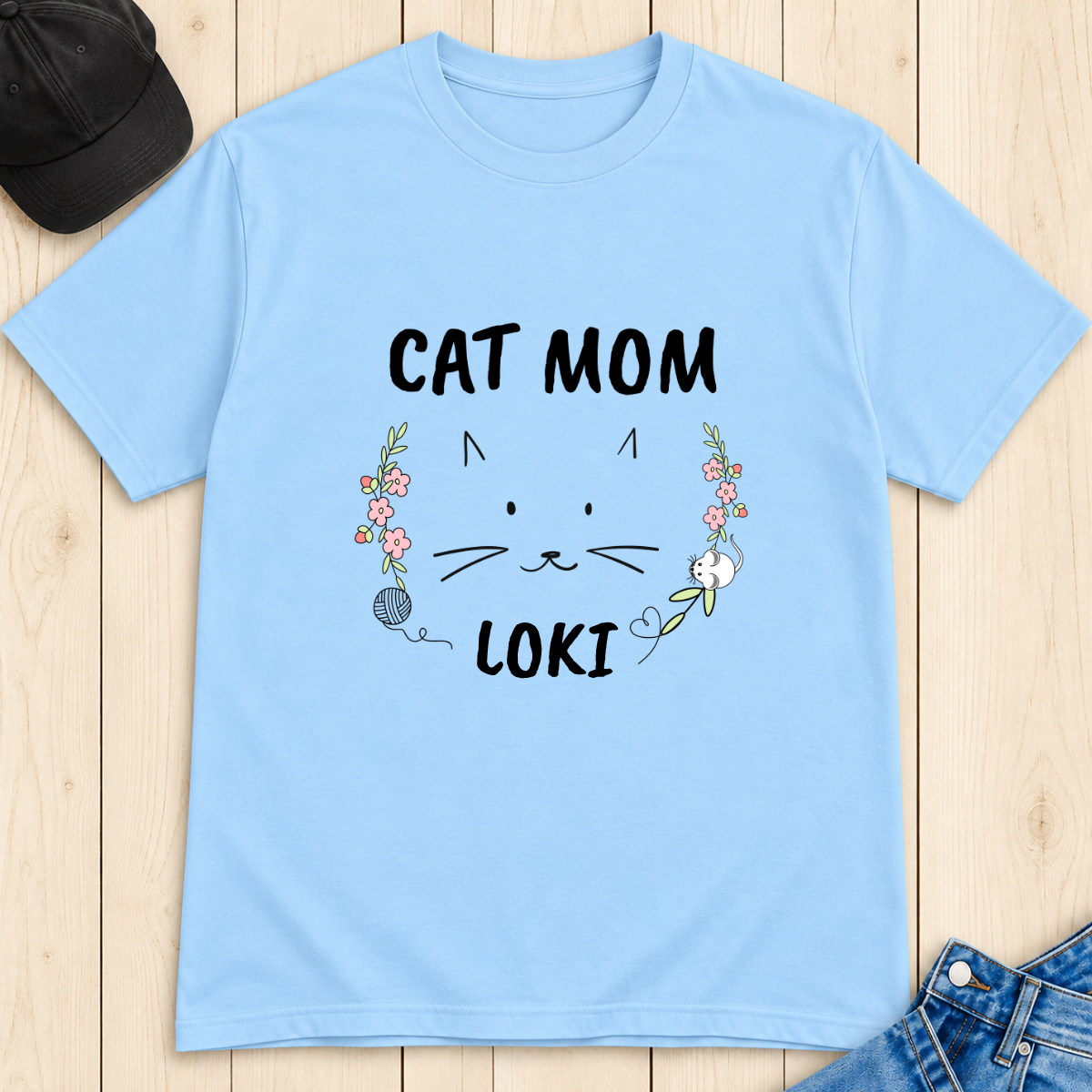 Personalized Cat Mom T-Shirt with Cat Name