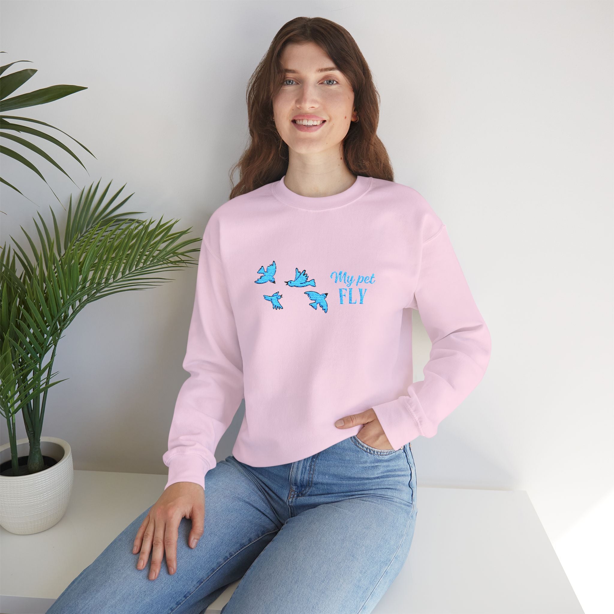 Crewneck Sweatshirt — Blue Butterflies "May We All Fly" Graphic