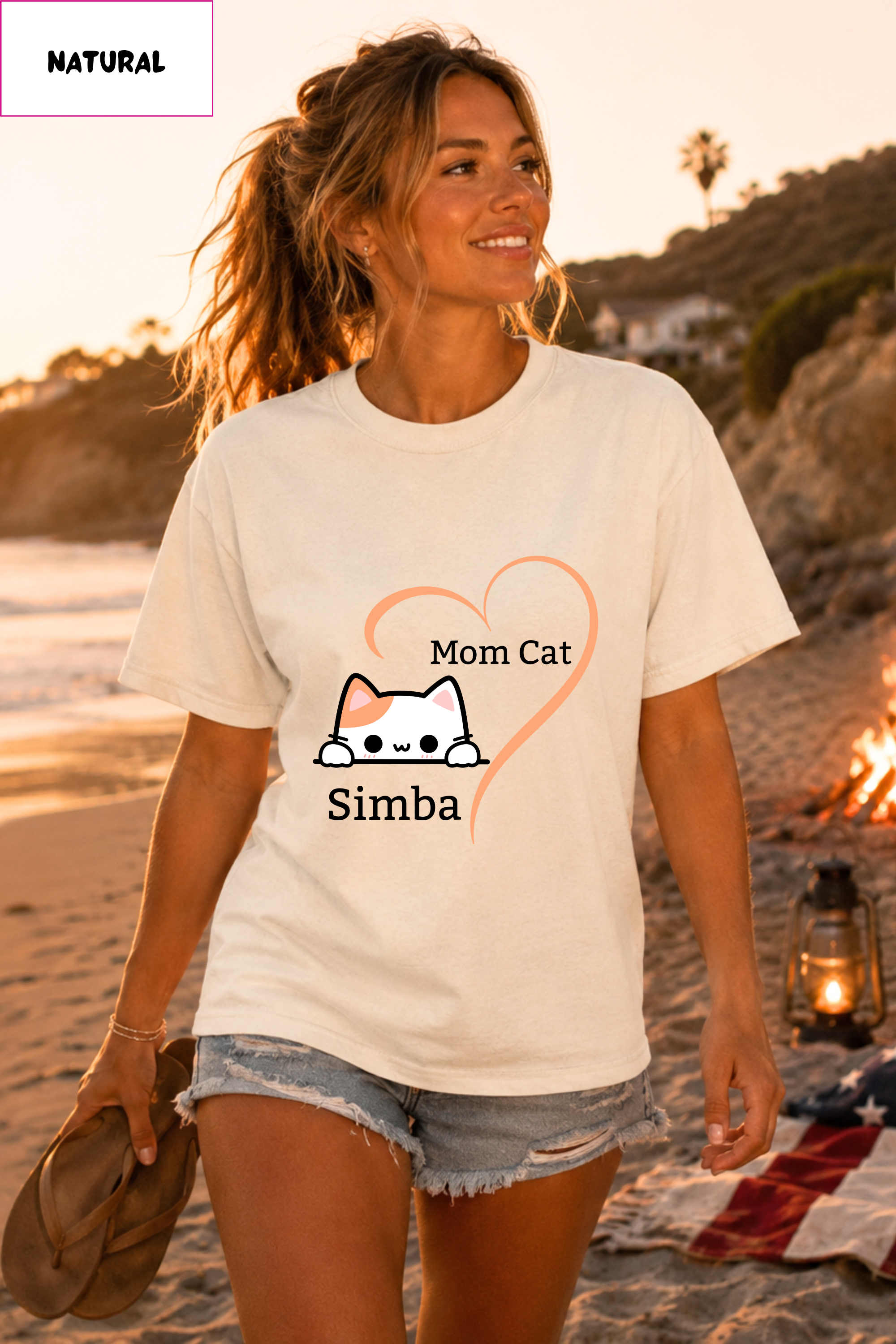 Mom Cat Personalized T-Shirt – Cute Cat Heart Tee with Name  customizable