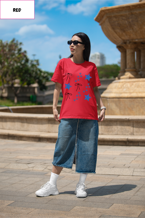 Bow & Sparkles Tee — Cute Starry Ribbon Graphic T-Shirt