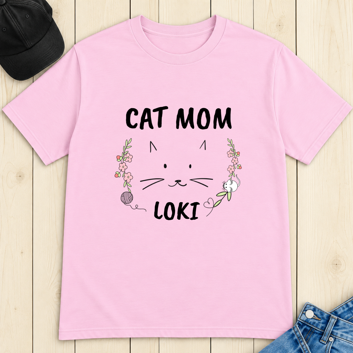 Personalized Cat Mom T-Shirt with Cat Name