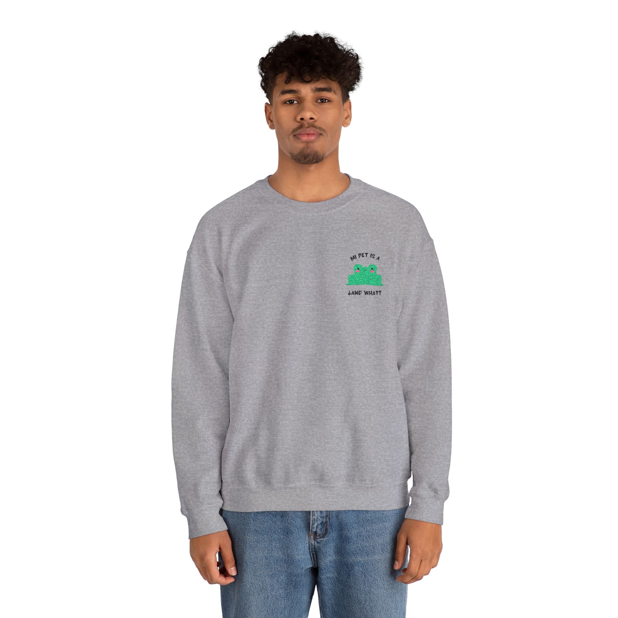 Crewneck Sweatshirt — Cute Green Frog “Ribbit” Pocket Graphic