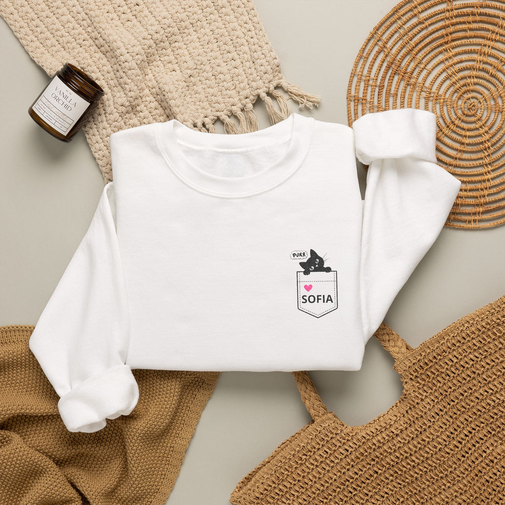 Pocket Cat Crewneck Sweatshirt — Personalized 'Sofia' Pocket Design