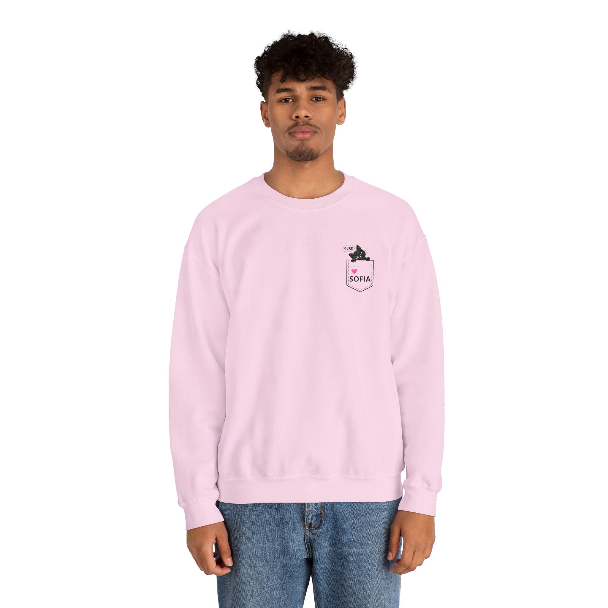 Pocket Cat Crewneck Sweatshirt — Personalized 'Sofia' Pocket Design