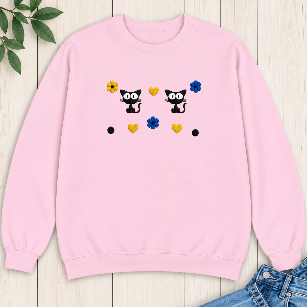 Cute Cat Embroidered Sweatshirt