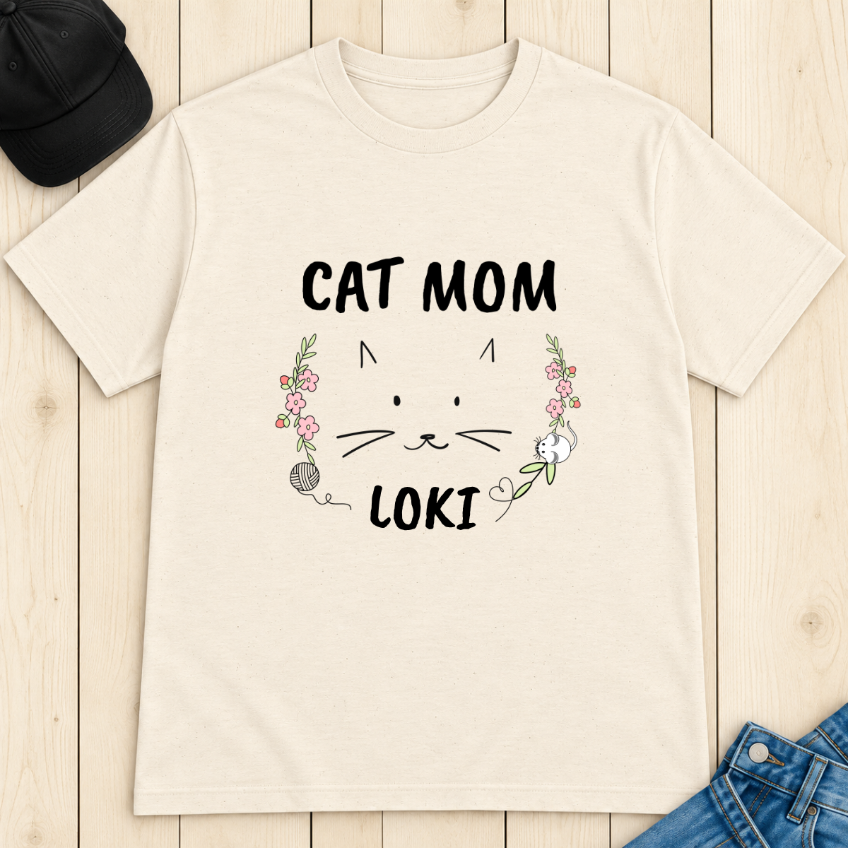 Personalized Cat Mom T-Shirt with Cat Name