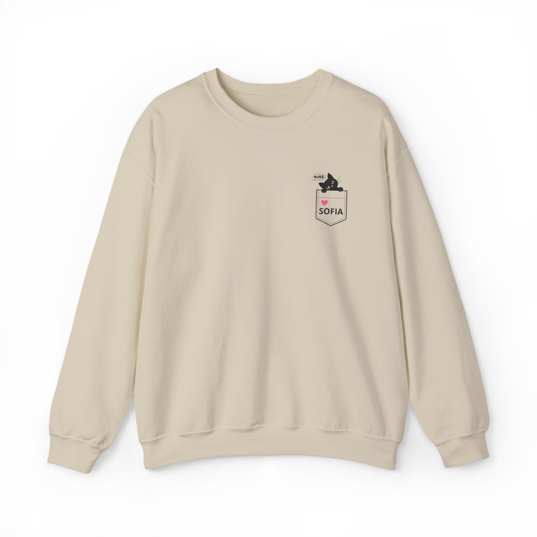 Pocket Cat Crewneck Sweatshirt — Personalized 'Sofia' Pocket Design