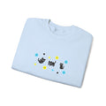 Cute Cat Pattern Crewneck Sweatshirt — Black Kittens with Stars & Flowers