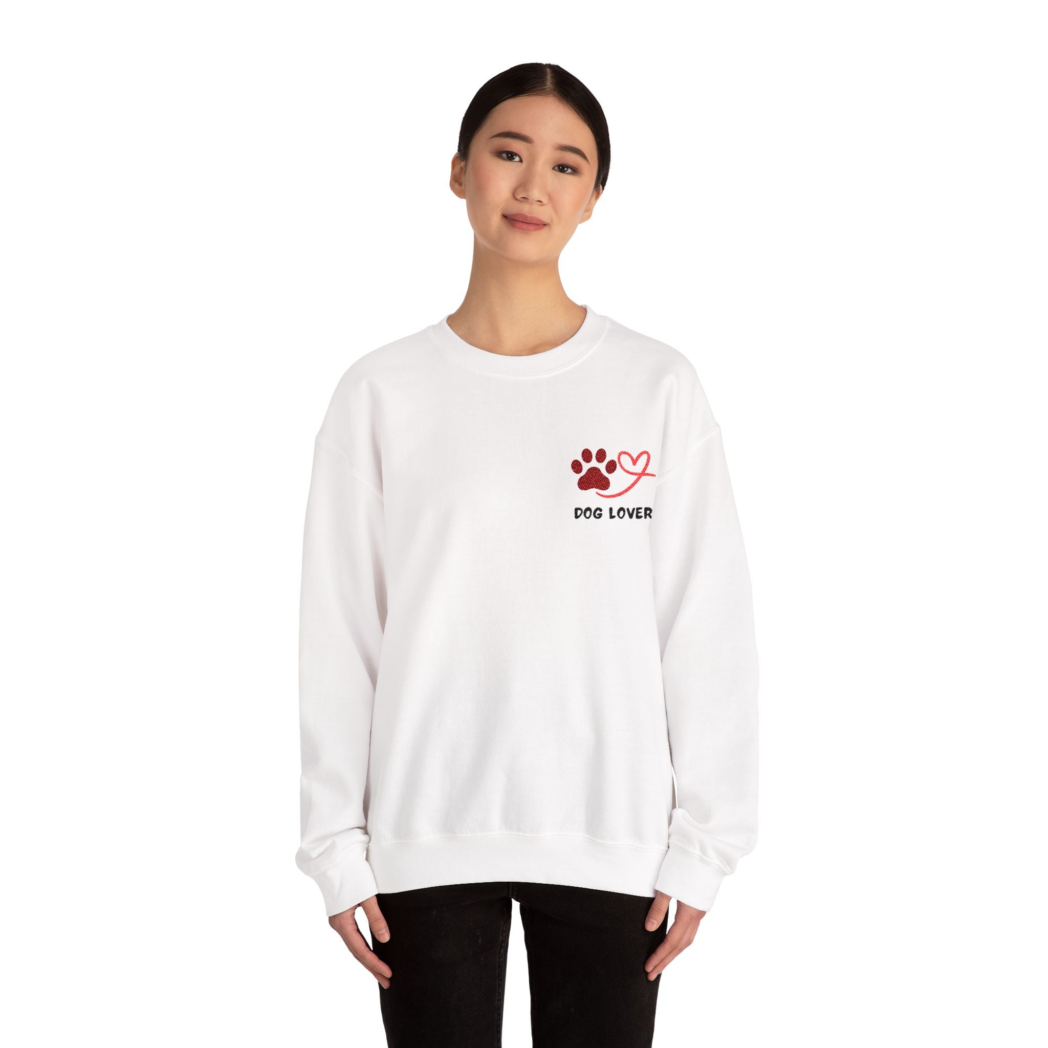 Pet Lover Crewneck Sweatshirt — Red Paw & Heart "Dog Mom" Design