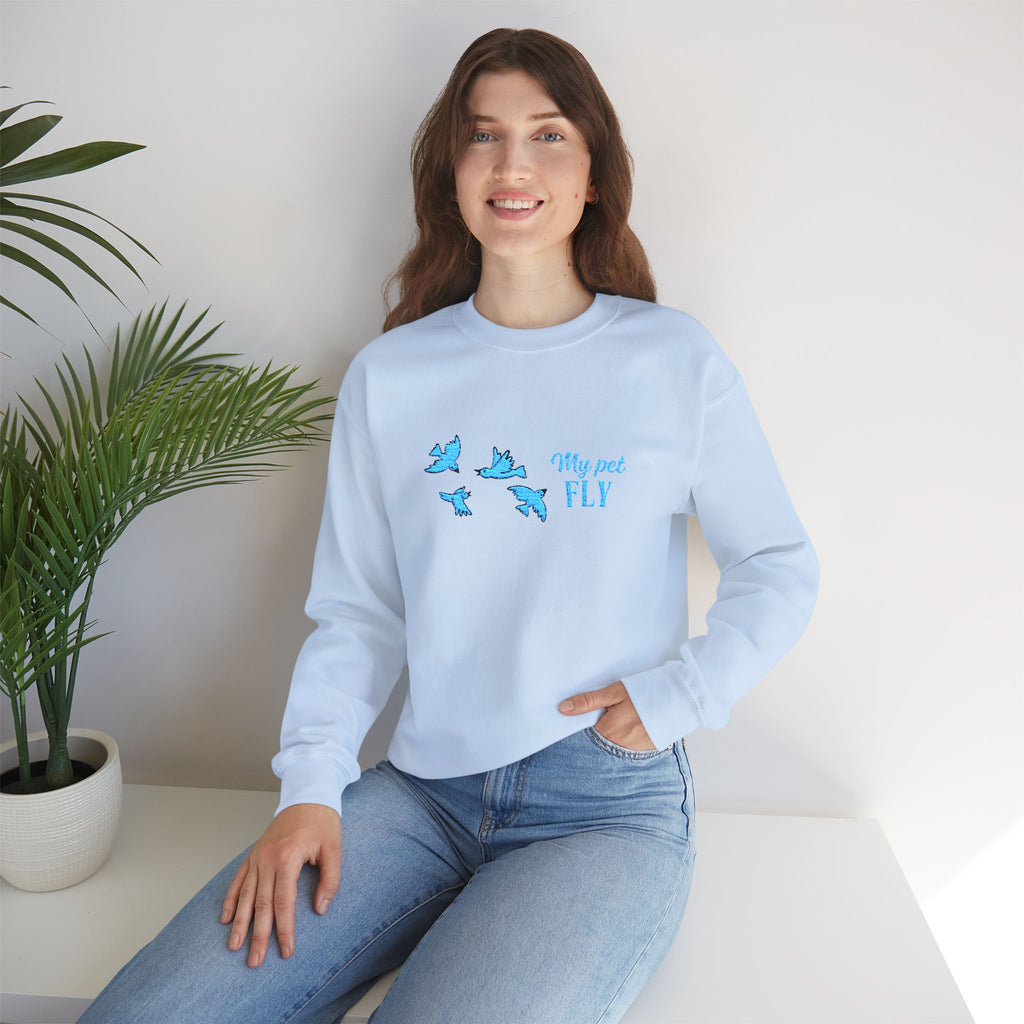 Crewneck Sweatshirt — Blue Butterflies "May We All Fly" Graphic