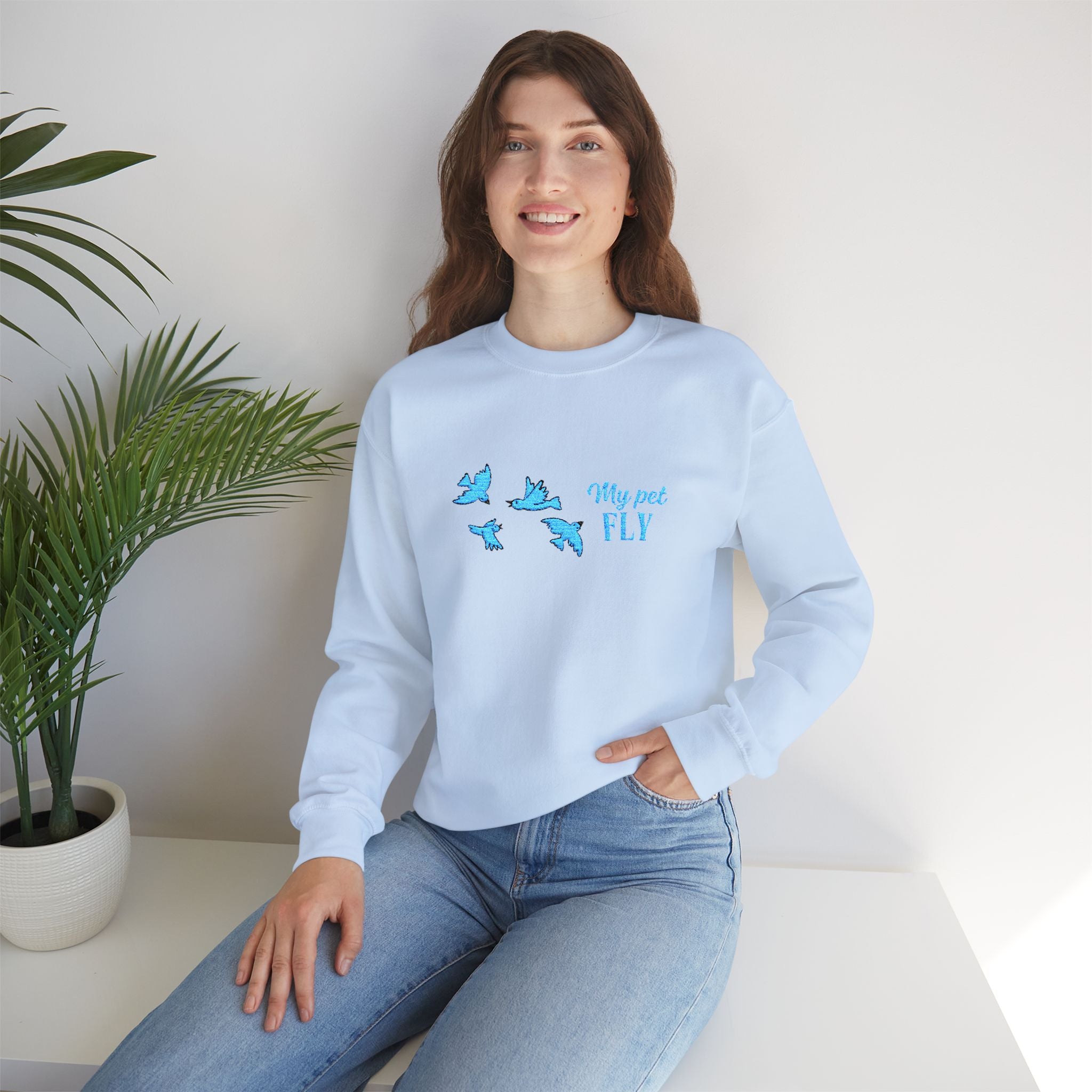 Crewneck Sweatshirt — Blue Butterflies "May We All Fly" Graphic