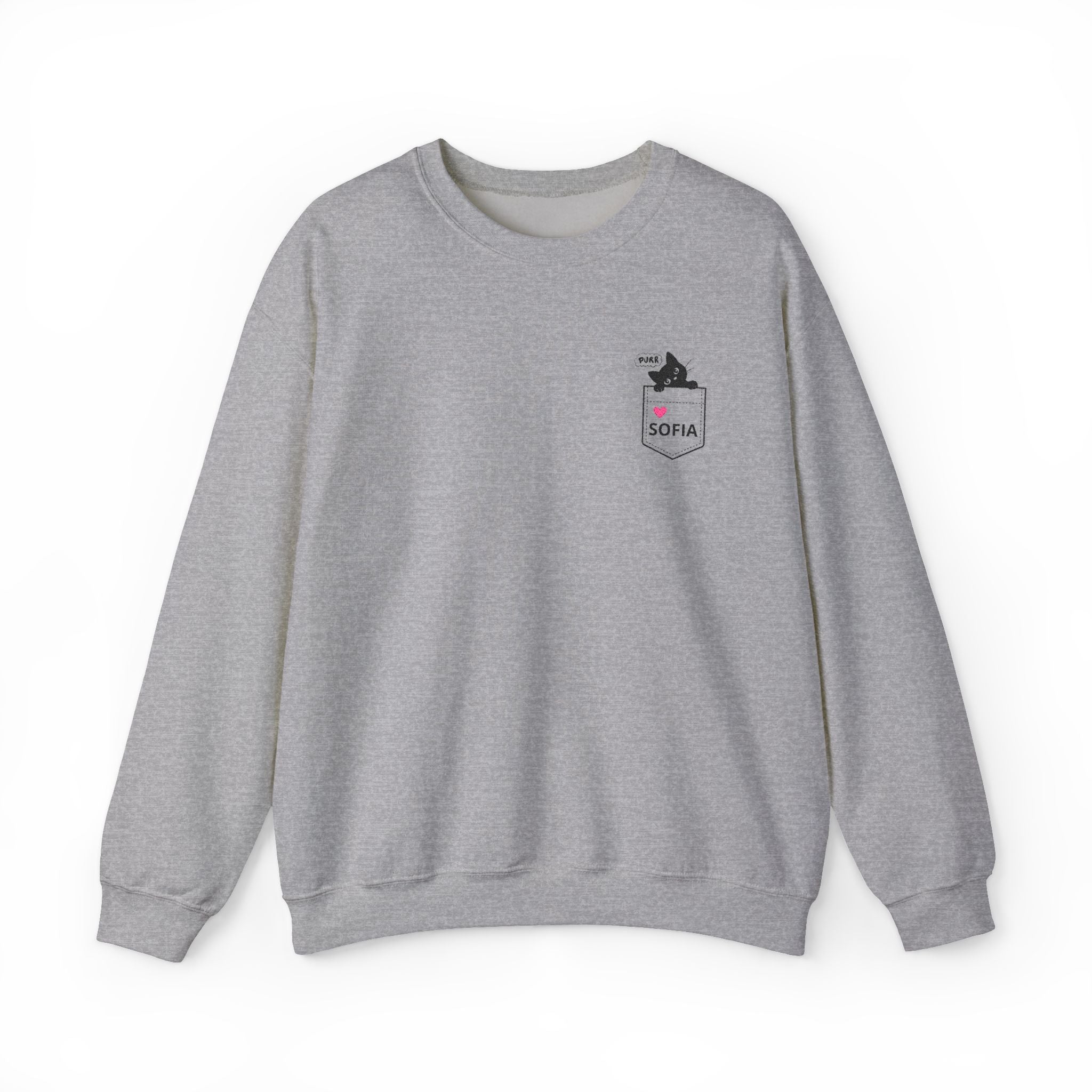Pocket Cat Crewneck Sweatshirt — Personalized 'Sofia' Pocket Design