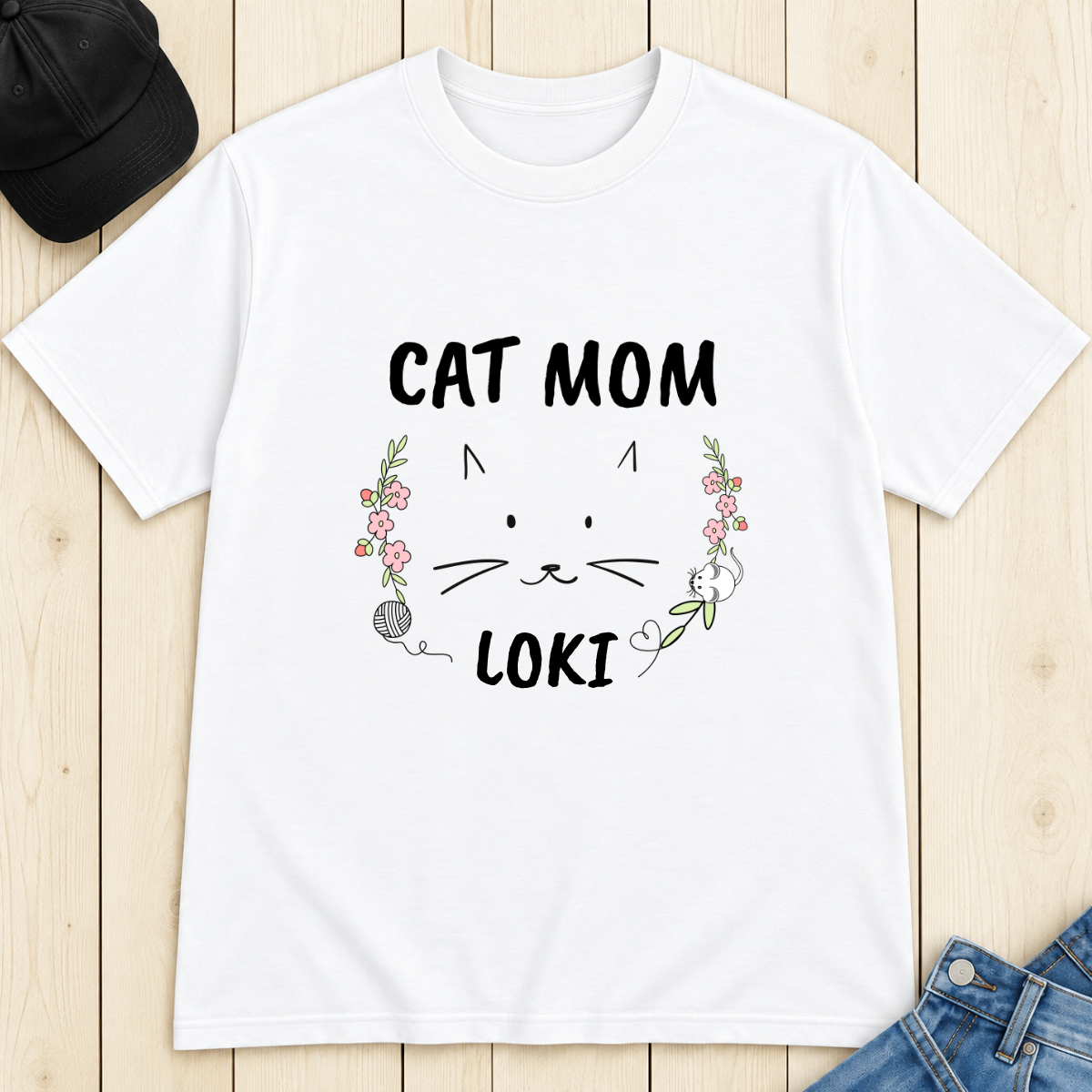 Personalized Cat Mom T-Shirt with Cat Name