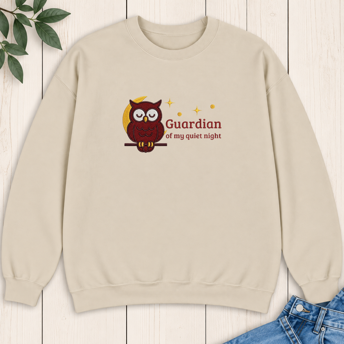 Guardian of My Quiet Night Owl Embroidered Sweatshirt