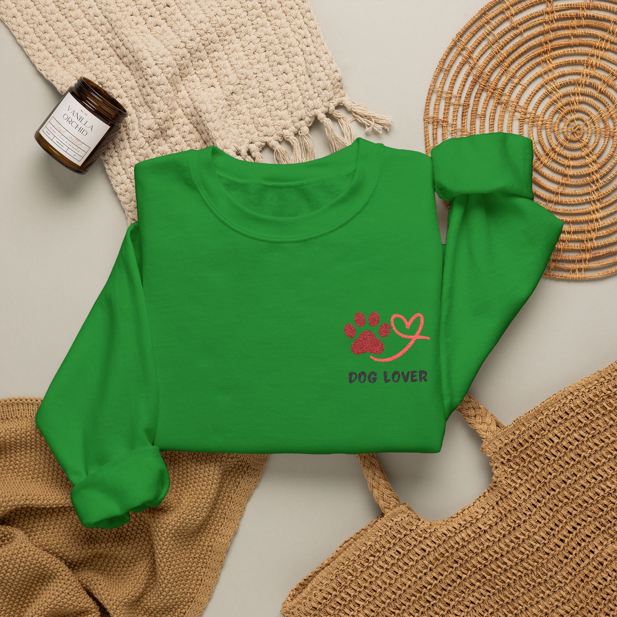 Pet Lover Crewneck Sweatshirt — Red Paw & Heart "Dog Mom" Design