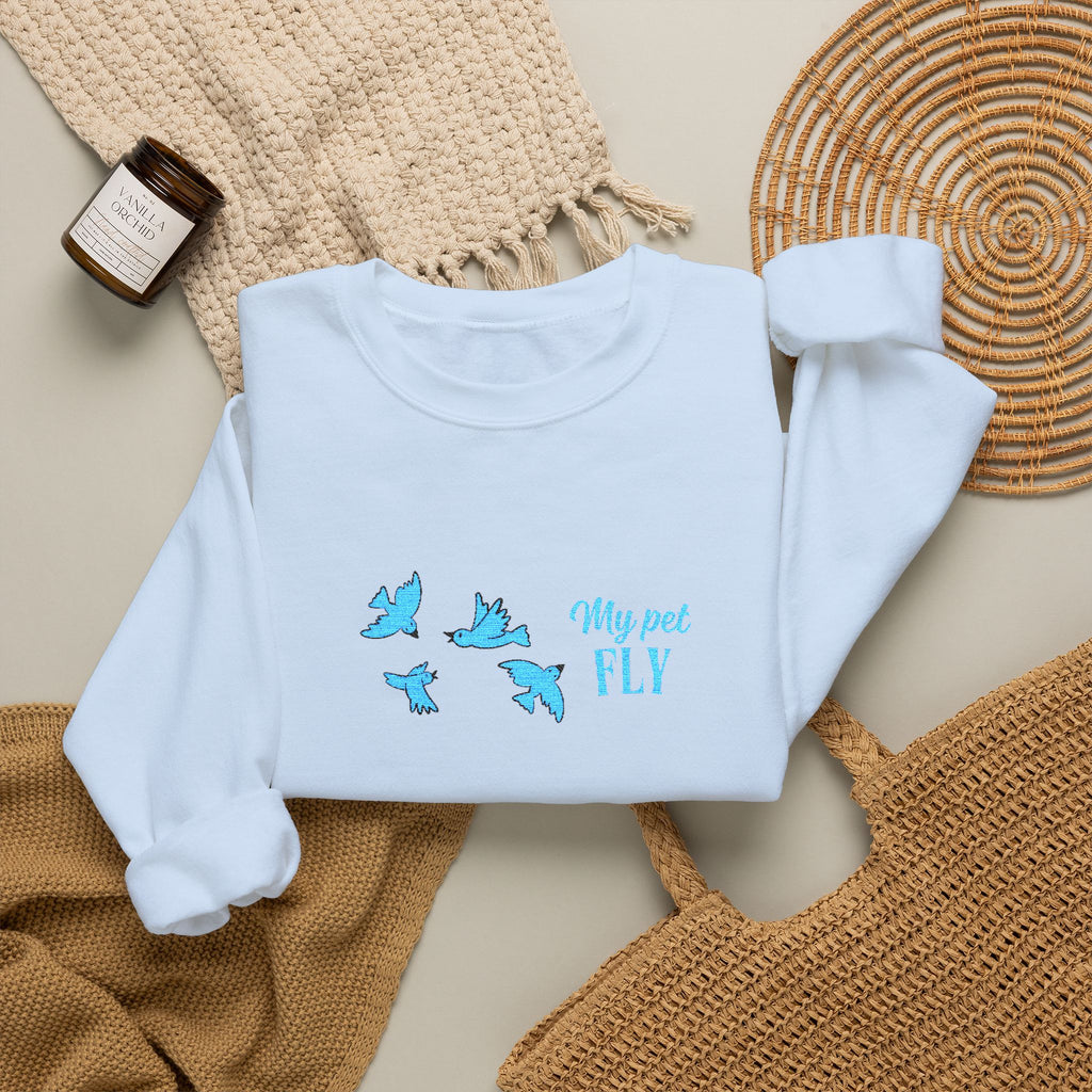 Crewneck Sweatshirt — Blue Butterflies "May We All Fly" Graphic