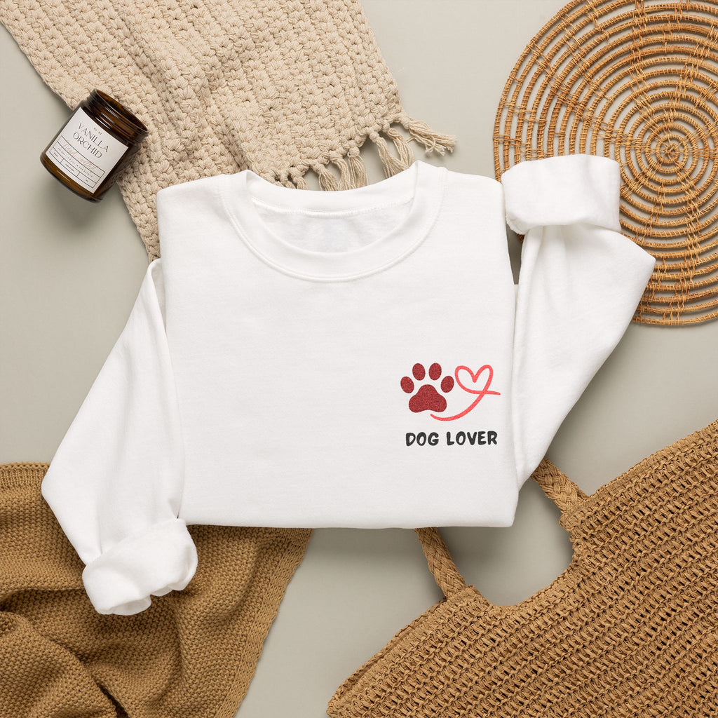 Pet Lover Crewneck Sweatshirt — Red Paw & Heart "Dog Mom" Design
