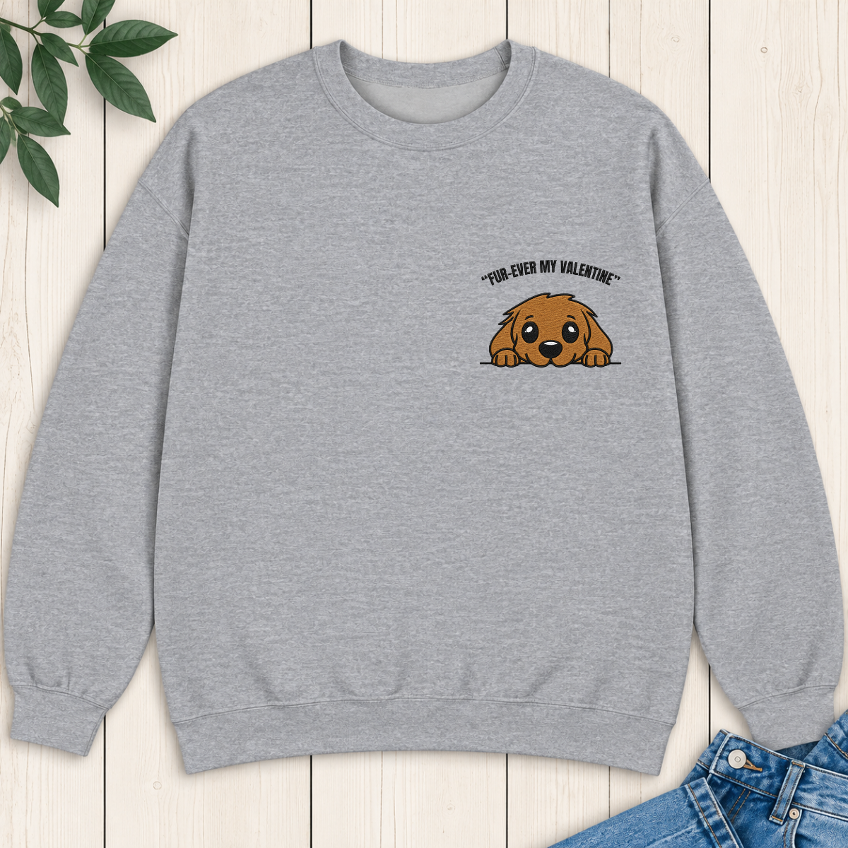 Peeking Dog Embroidered Sweatshirt
