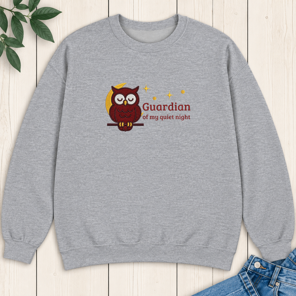 Guardian of My Quiet Night Owl Embroidered Sweatshirt